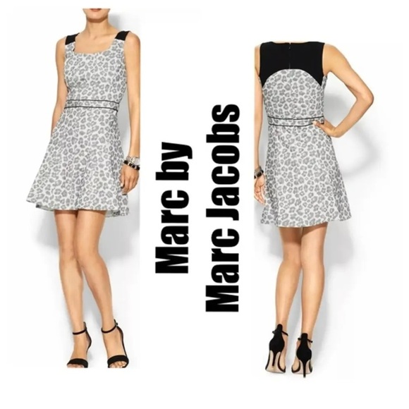 Marc Jacobs Marc by Heather White Leopard Jacquard A Line mini Dress size 6 - Picture 1 of 14